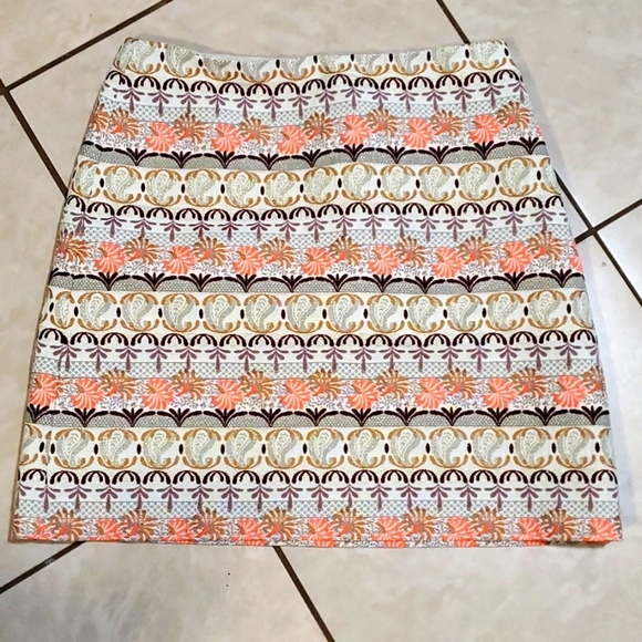 LOFT Dresses & Skirts - Ann Taylor Loft Gold Ivory Neon Orange Fair Isle Aline Skirt